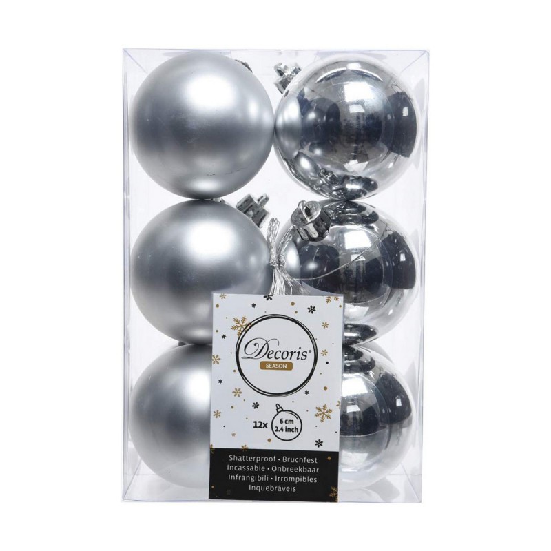 Boules de Noël Decoris Argenté Argent Plastique 12 Unités