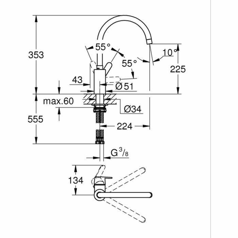 Kitchen Tap Grohe Get - 31494001 Forme en C Métal