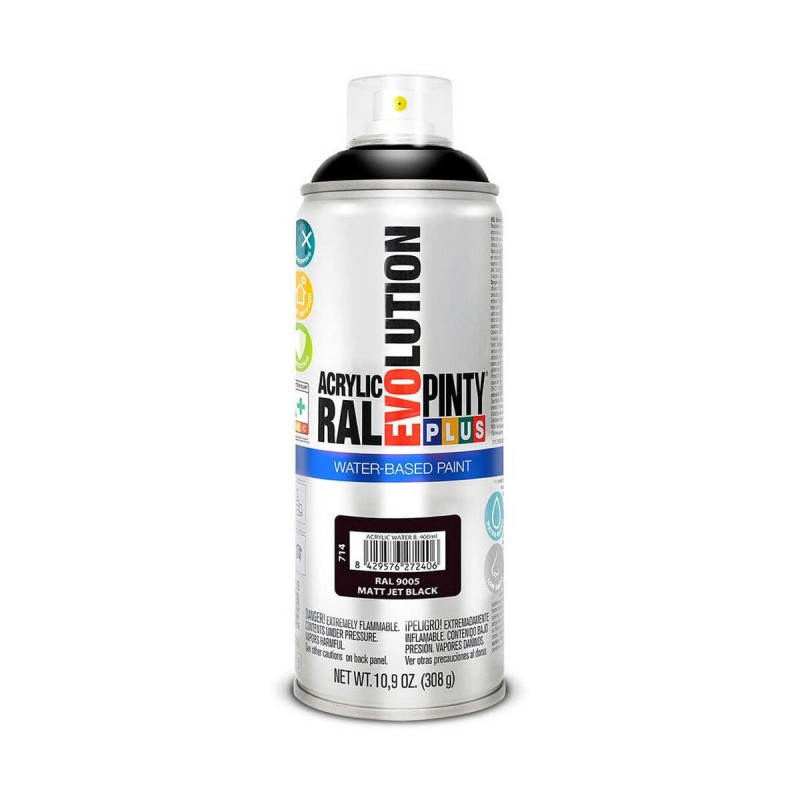 Peinture en spray Pintyplus Evolution RAL 9005 400 ml Mat Base d'eau Jet Black