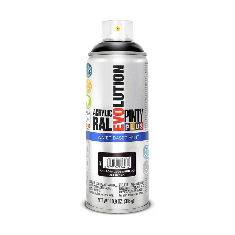 Peinture en spray Pintyplus Evolution RAL 9005 Base d'eau Jet Black 400 ml