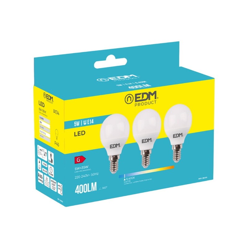 Pack de 3 ampoules LED EDM 98202 G 35 W 5 W 50 W E14 400 lm Ø 4