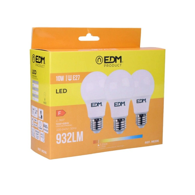 Pack de 3 ampoules LED EDM 98206 F 60 W 10 W 68 W E27 810 Lm 932 Lm Ø 6 x 10