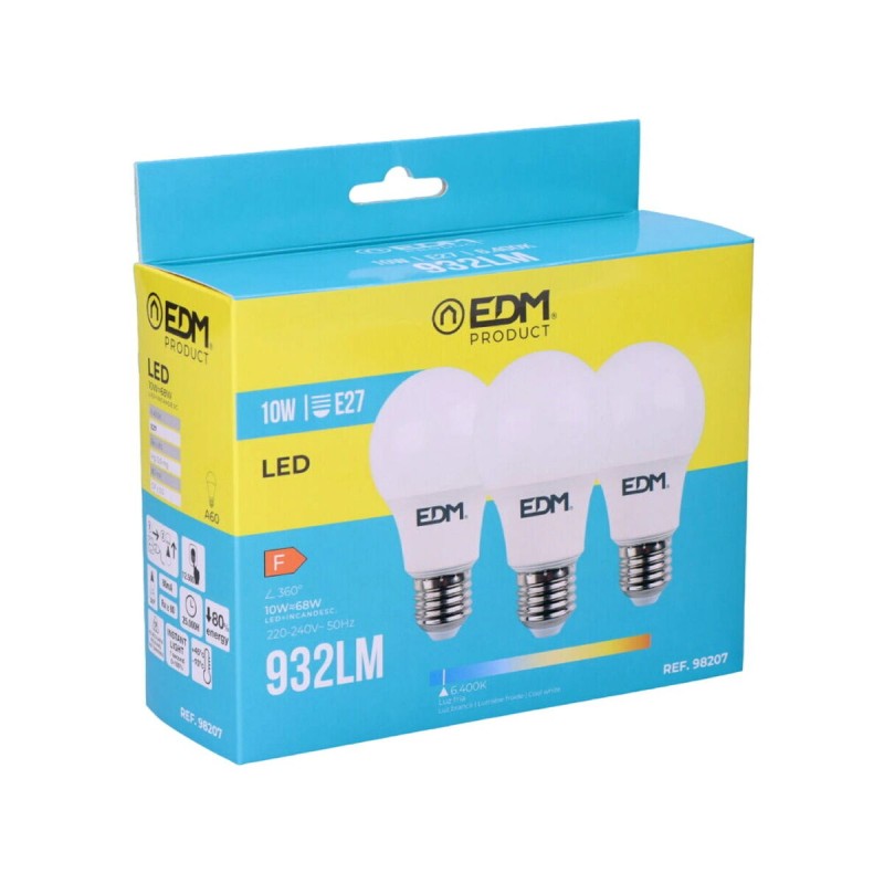 Pack de 3 ampoules LED EDM 98207 F 60 W 10 W 68 W E27 810 Lm 932 Lm Ø 6 x 10