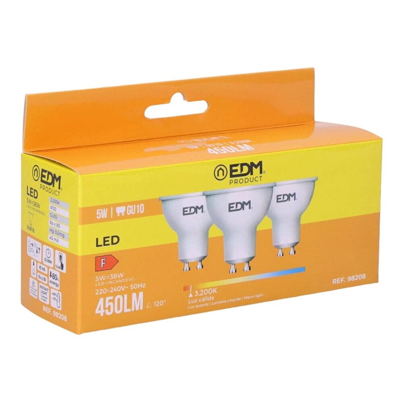 Pack de 3 ampoules LED EDM 98208 F 5 W 45 W GU10 450 lm Ø 5 x 5