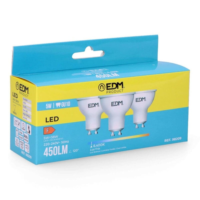 Pack de 3 ampoules LED EDM 98209 F 5 W 45 W 38 W GU10 450 lm Ø 5 x 5