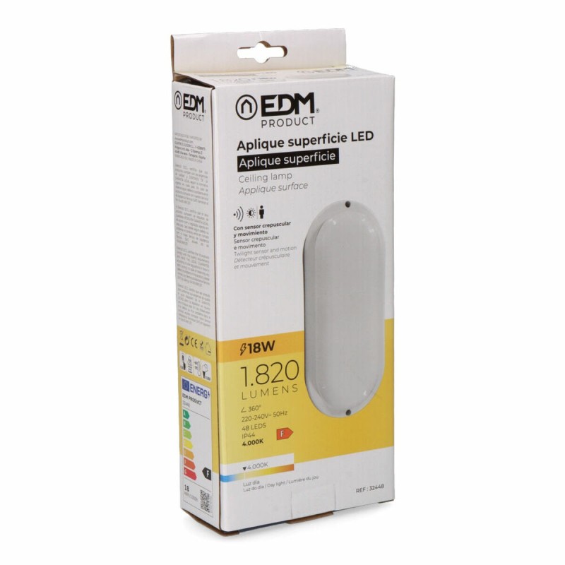 Applique Murale EDM 32448 Blanc Plastique F 18 W 120 W 1820 Lm Capteur de Mouvement Capteur de lumière Oblongue (4000 K)