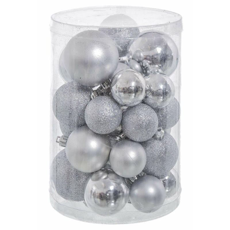 Boules de Noël Argenté Plastique Paillettes 12