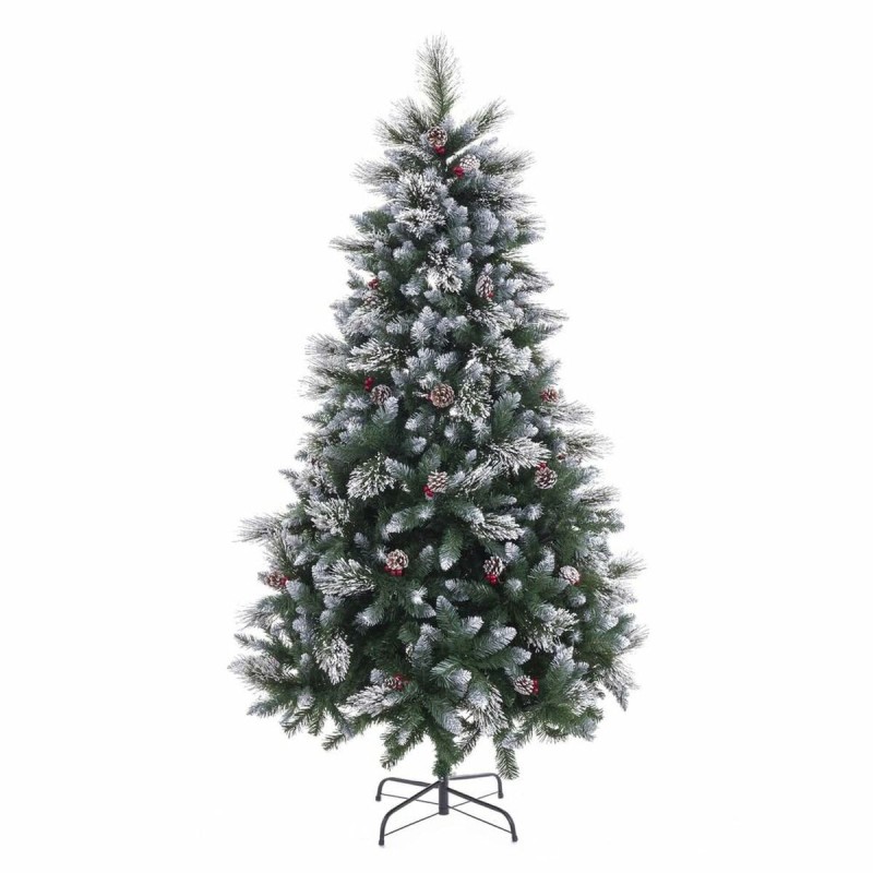 Sapin de Noël Blanc Rouge Vert PVC Métal Polyéthylène Enneigé 210 cm