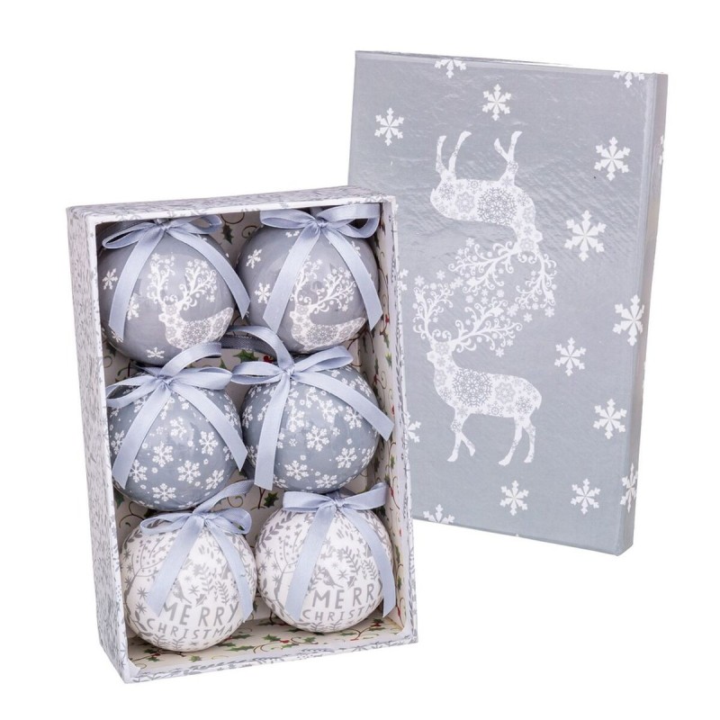 Boules de Noël Blanc Argenté Papier Polyfoam Cerf 7