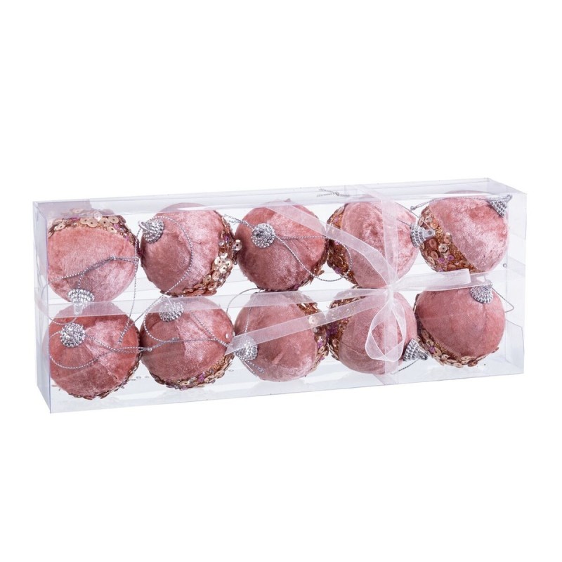 Boules de Noël Rose Doré Polyfoam Tissu 6 x 6 x 6 cm (10 Unités)