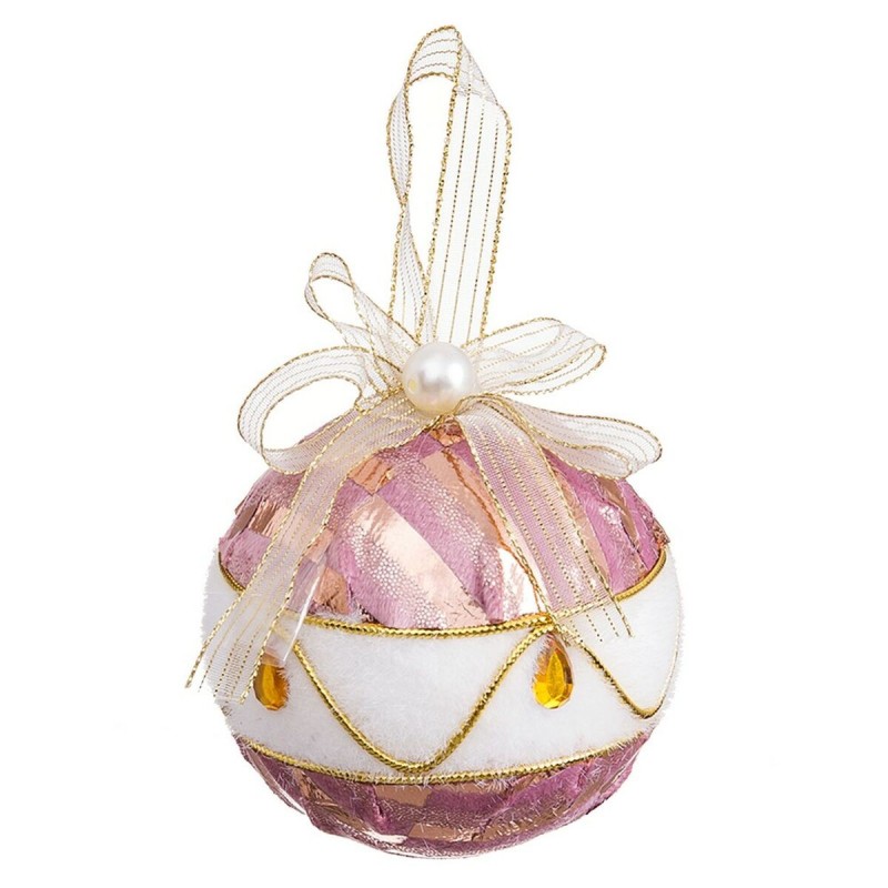 Boules de Noël Blanc Rose Polyfoam Tissu 8 x 8 x 8 cm (4 Unités)