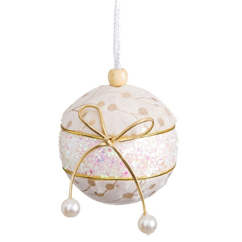 Boules de Noël Blanc Doré Polyfoam Tissu Lien 8 x 8 x 8 cm (4 Unités)