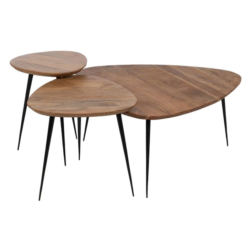 Jeu de 3 tables Noir Naturel Fer Bois d'acacia 86 x 81 x 43 cm (3 Unités)