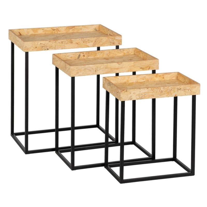 Jeu de 3 tables Noir Naturel Fer Bois MDF 57