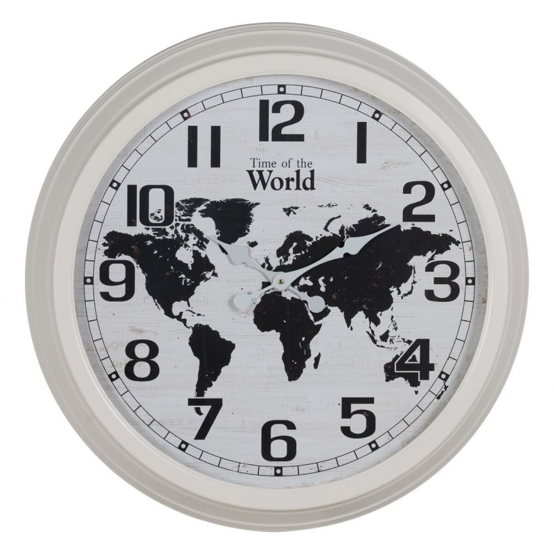 Horloge Murale Mappemonde Blanc Noir Fer 70 x 70 x 6