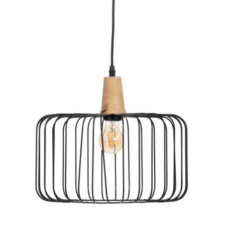 Suspension Noir Naturel Bois Fer 220-240 V 35 x 35 cm