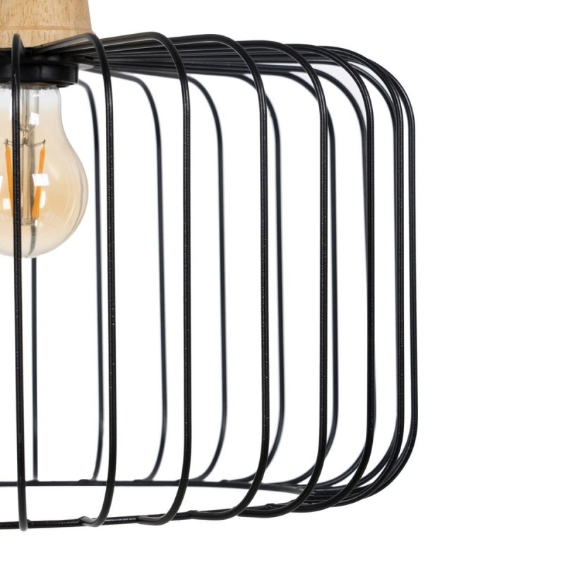 Suspension Noir Naturel Bois Fer 220-240 V 35 x 35 cm