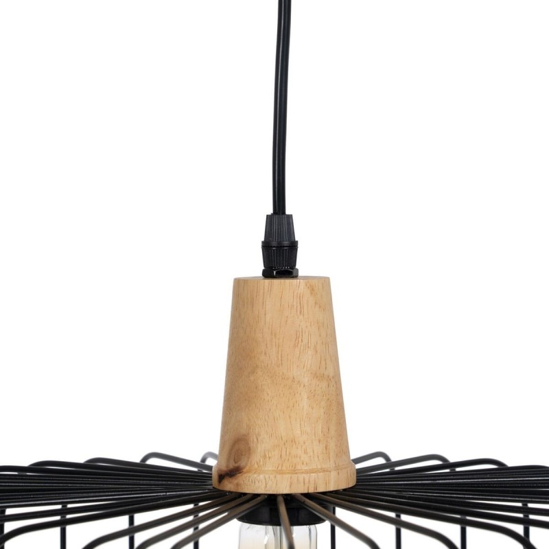 Suspension Noir Naturel Bois Fer 220-240 V 35 x 35 cm