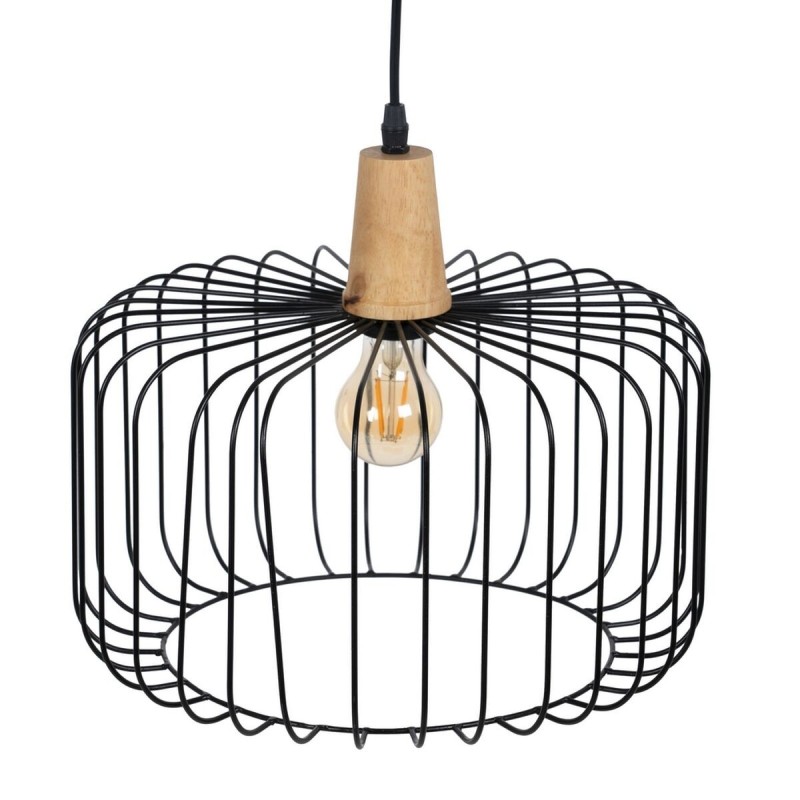 Suspension Noir Naturel Bois Fer 220-240 V 35 x 35 cm