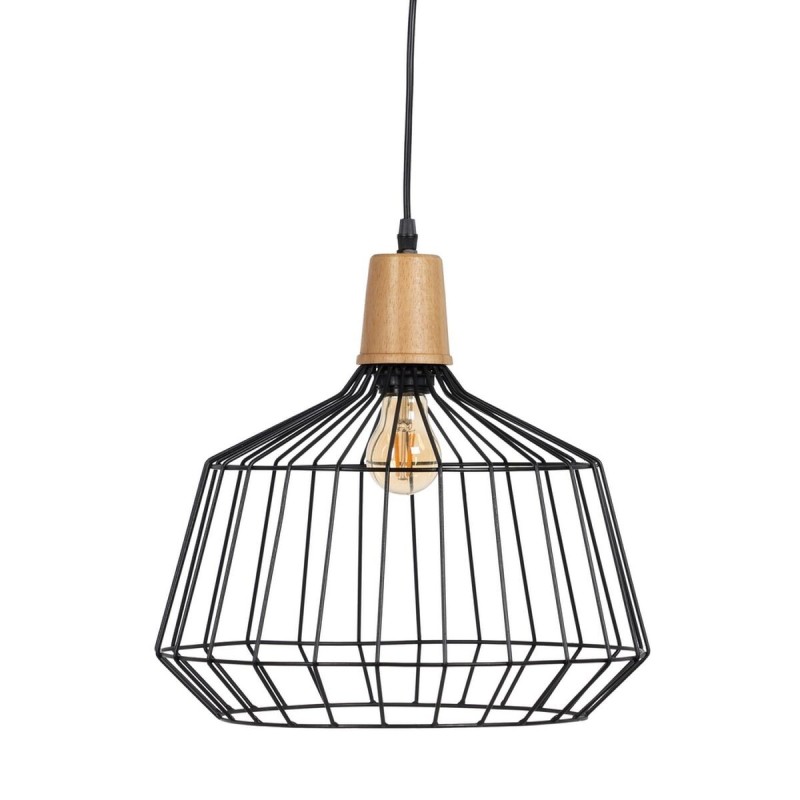 Suspension Noir Naturel Bois Fer 220-240 V 36 x 36 cm