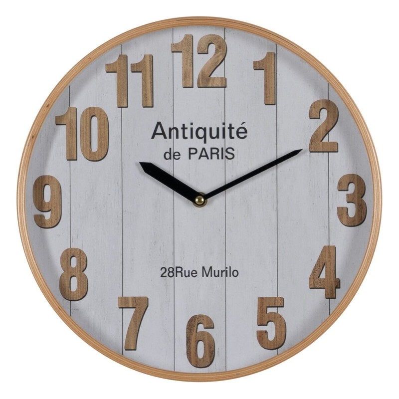 Horloge Murale Blanc Naturel Bois Verre 32 x 32 x 4