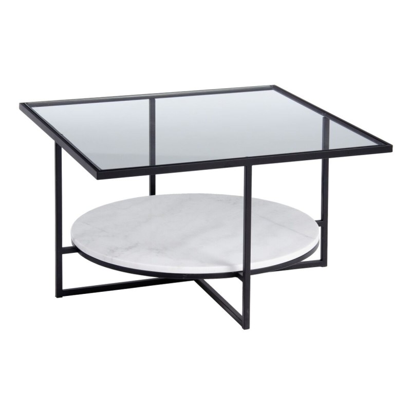 Table Basse Blanc Noir Verre Marbre Fer 80 x 80 x 46