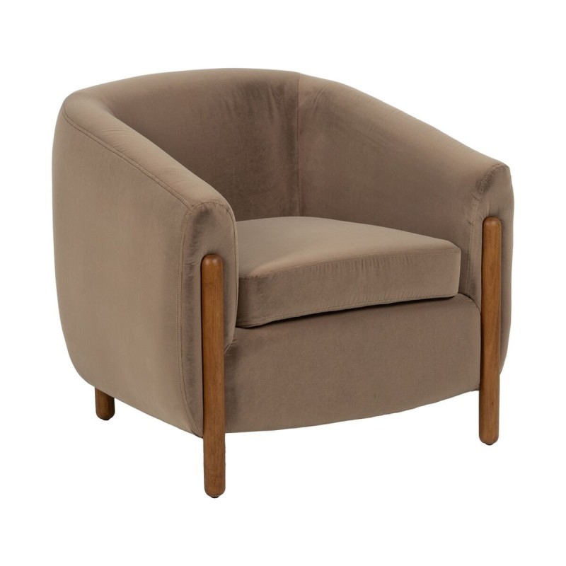 Fauteuil Naturel Taupe Bois d'hévéa Foam Tissu 87 x 80 x 81 cm