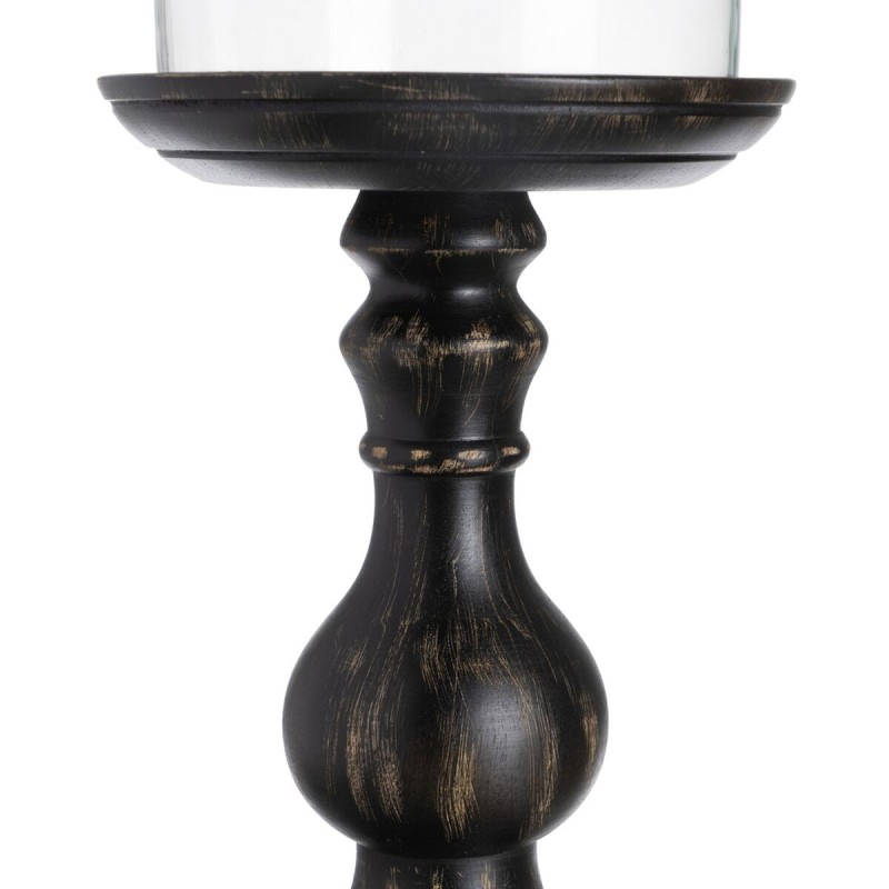 Bougeoir Noir Bois Verre 18 x 18 x 47 cm