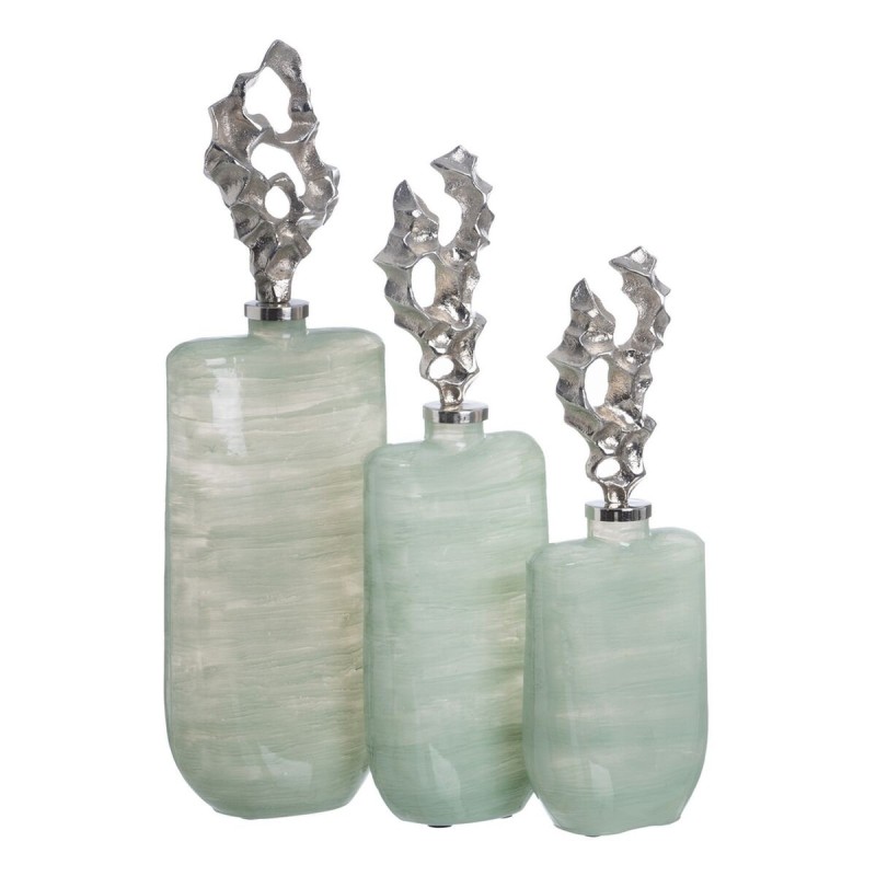 Bouteille Vert Argenté Aluminium Verre 19 x 13 x 62 cm Décorative