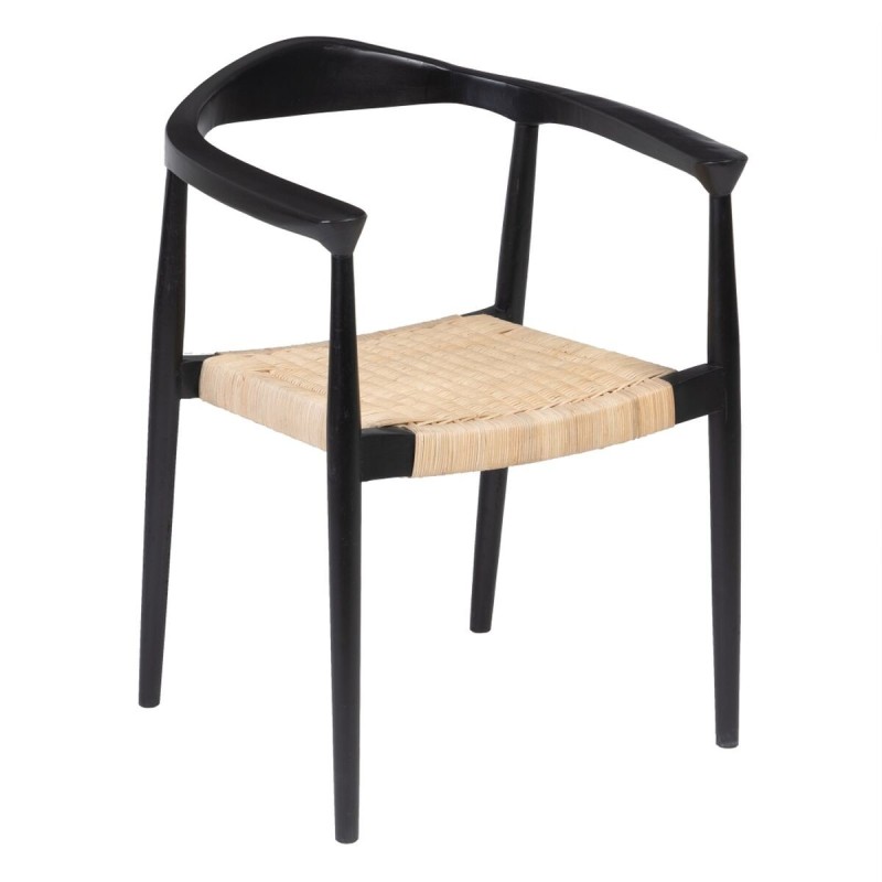 Chaise de Salle à Manger Noir Naturel Rotin bois de teck 59 x 58 x 76