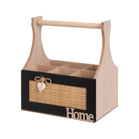 Panier HEARTS Blanc Noir Naturel Bois Canne Bois MDF 25 x 17 x 28 cm