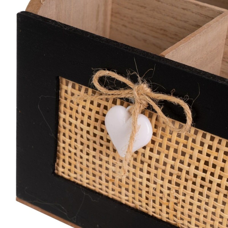 Panier HEARTS Blanc Noir Naturel Bois Canne Bois MDF 25 x 17 x 28 cm