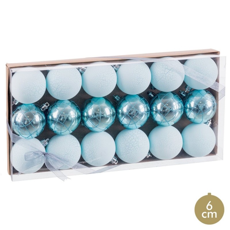 Boules de Noël Bleu Plastique Ø 6 cm (18 Unités)