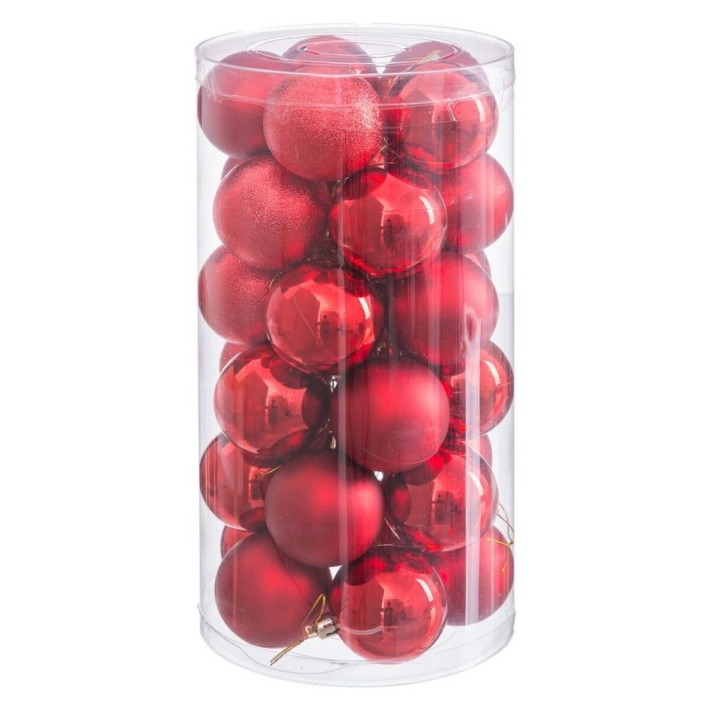 Boules de Noël Rouge Plastique Ø 6 cm (30 Unités)