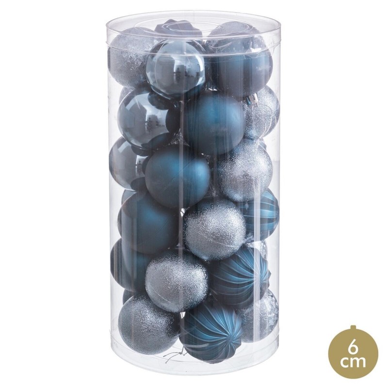 Boules de Noël Bleu Plastique Ø 6 cm (30 Unités)