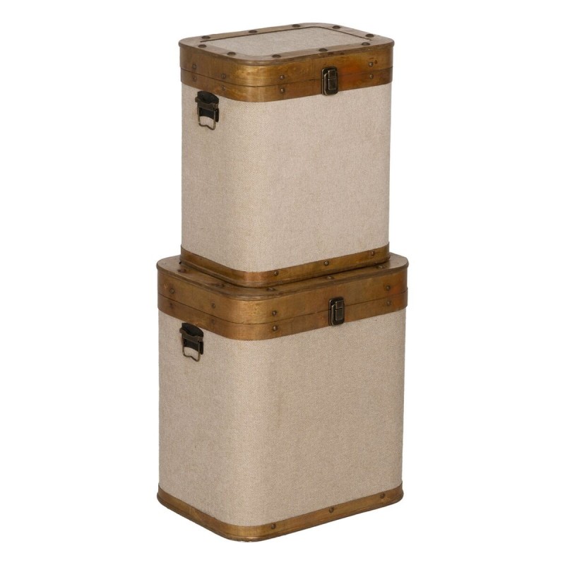 Lot de paniers Marron Beige Polyester Bois de peuplier 40 x 30 x 45 cm (2 Unités)