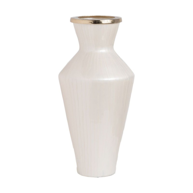 Vase Blanc Doré Aluminium Verre 28 x 28 x 57 cm