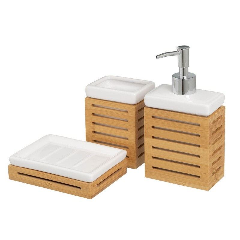 Ensemble de Bain Blanc Naturel Céramique Bambou 25