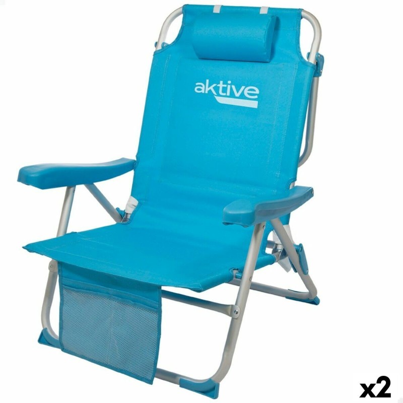 Chaise Pliante avec Repose-Tête Aktive 49 x 80 x 58 cm Bleu (2 Unités)