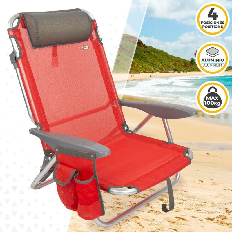 Chaise Pliante avec Repose-Tête Aktive Menorca Rouge 51 x 76 x 45 cm (2 Unités)