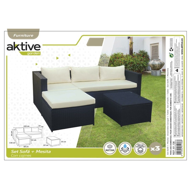 Meubles de jardin Aktive Canapé trois places Table d'appoint 203 x 125 x 64 cm