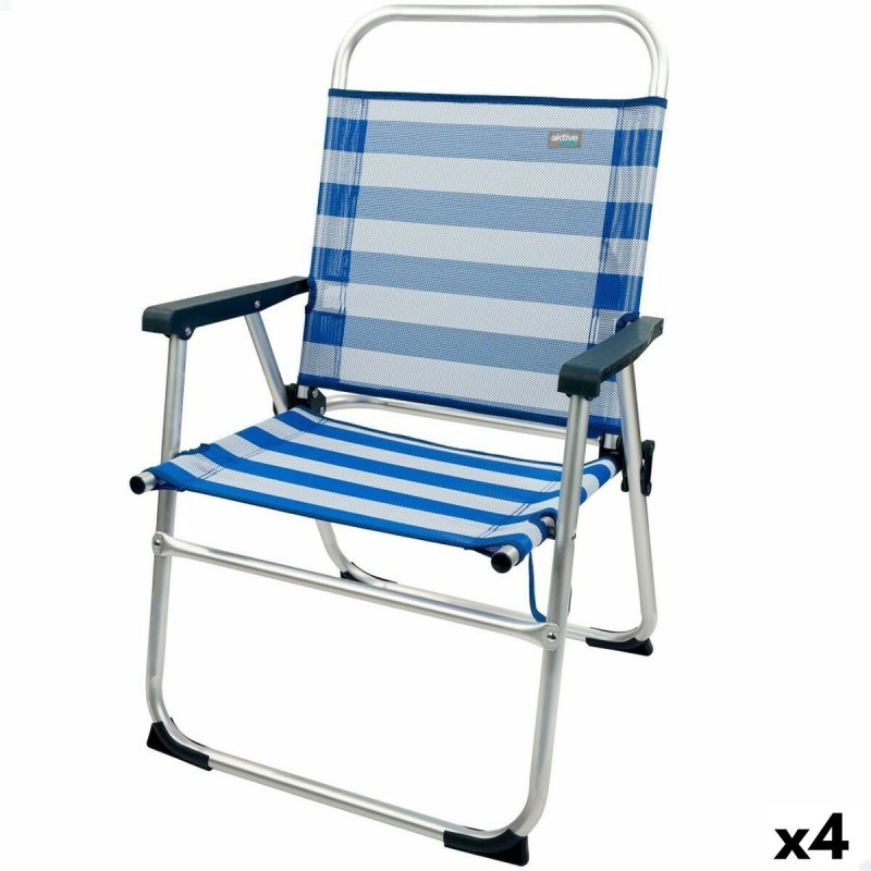 Chaise de Plage Aktive Bleu Blanc 48 x 88 x 50 cm Aluminium Pliable (4 Unités)