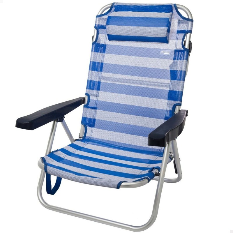 Chaise de Plage Aktive Pliable Coussin Blanc Bleu 48 x 84 x 46 cm (2 Unités)