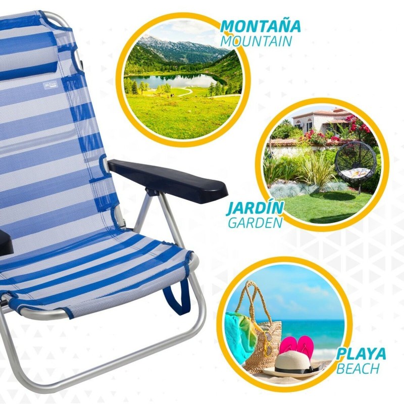 Chaise de Plage Aktive Pliable Coussin Blanc Bleu 48 x 84 x 46 cm (2 Unités)