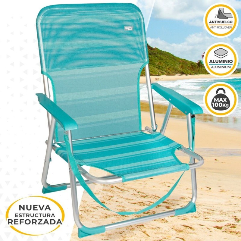 Chaise de Plage Aktive Turquoise 44 x 72 x 35 cm Aluminium Pliable (4 Unités)