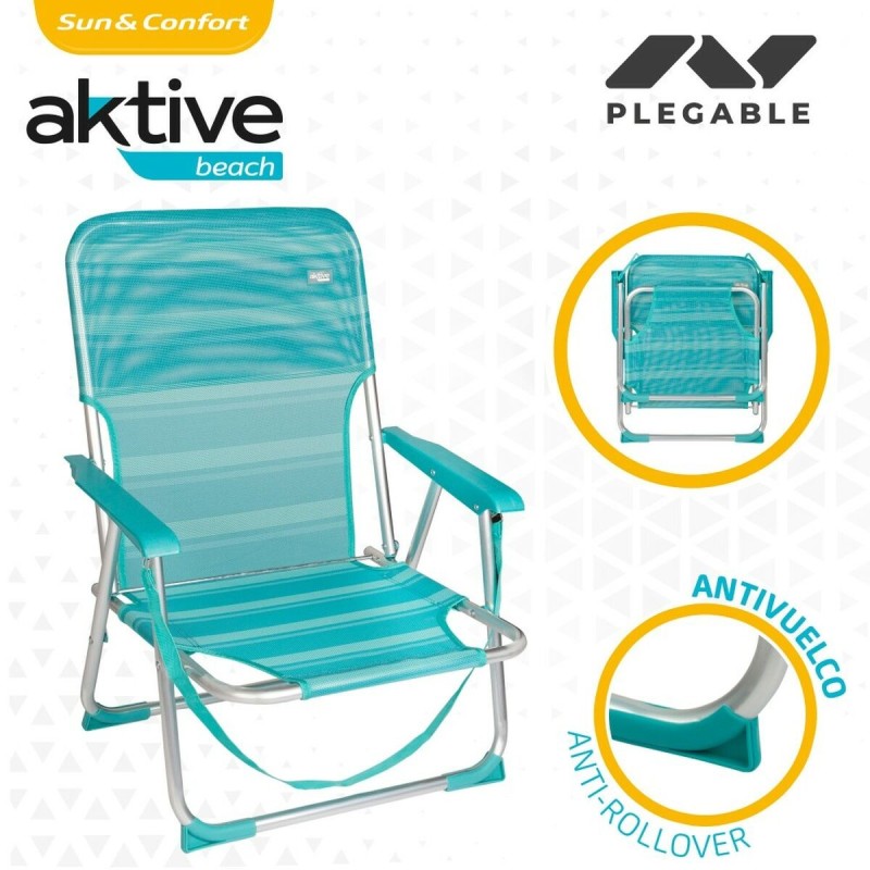 Chaise de Plage Aktive Turquoise 44 x 72 x 35 cm Aluminium Pliable (4 Unités)