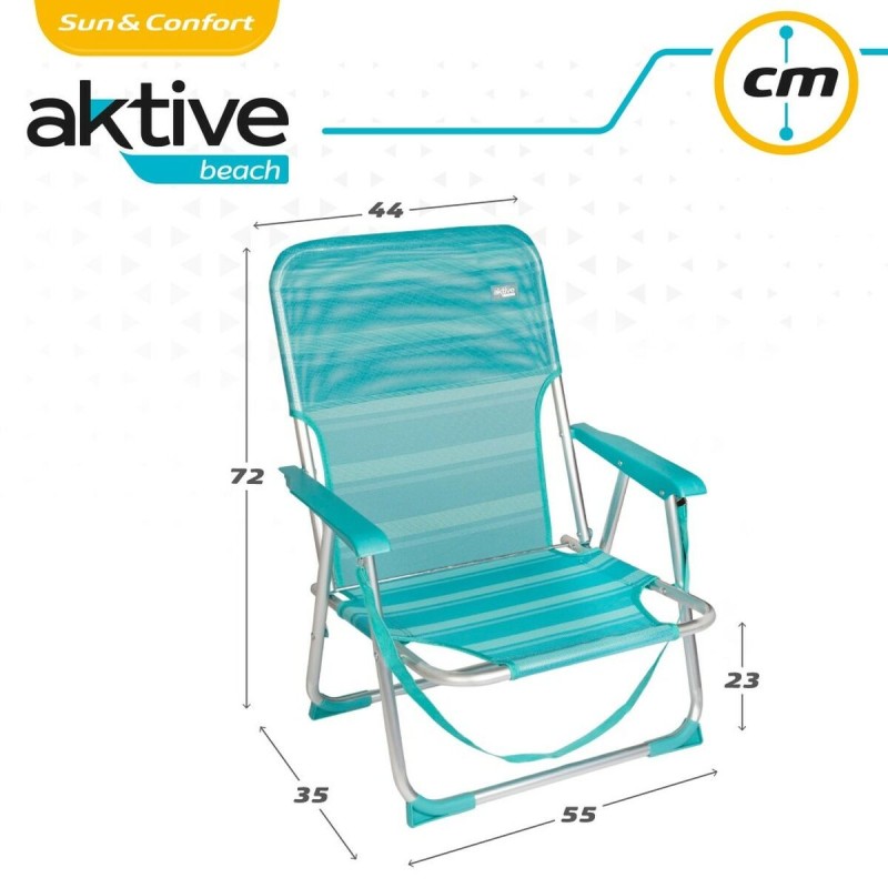 Chaise de Plage Aktive Turquoise 44 x 72 x 35 cm Aluminium Pliable (4 Unités)