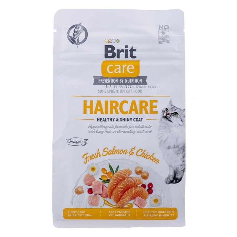 Aliments pour chat Brit Care Grain Free Haircare Healthy & Shiny Coat Adulte Poulet Saumon 400 g