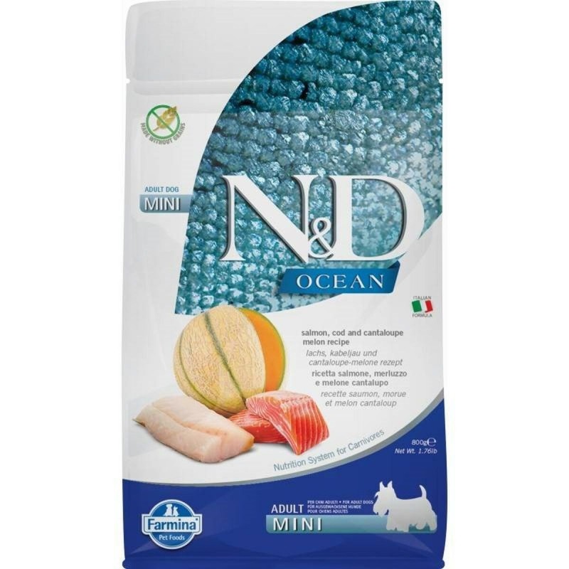 Nourriture Farmina N&D Ocean Adulte Melon Saumon Poisson Morue 800 g