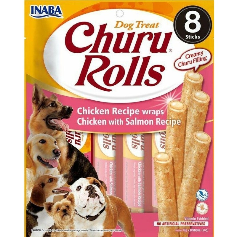 Snack pour chiens Inaba Churu Rolls Chicken with salmon Poulet Saumon Poisson 8 x 12 g